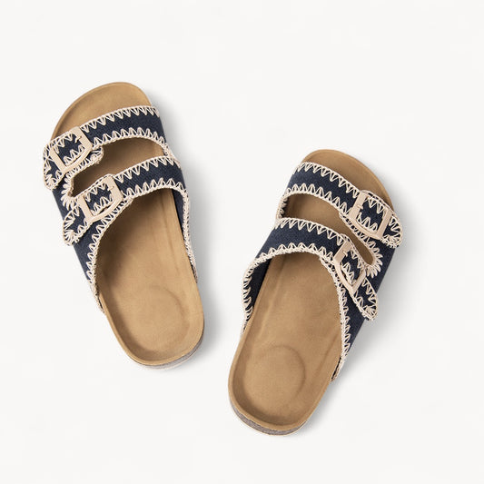 STICHFIT WOMEN'S CORK FOOTBED SANDALS (NAVY BLUE)