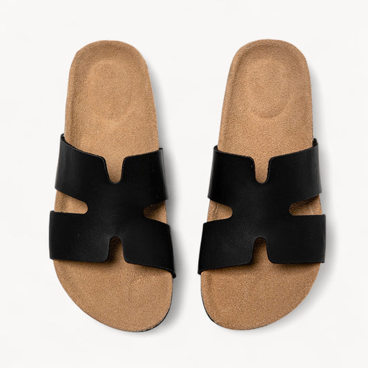 URBAN WOMEN'S CORK FOOTBED SANDALS (ONYX BLACK)