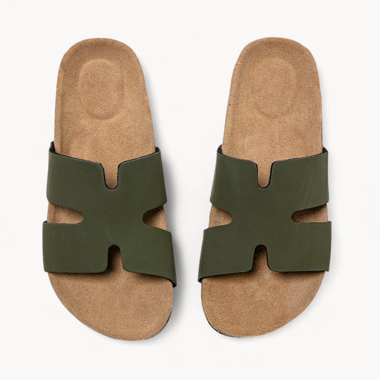 URBAN WOMEN'S CORK FOOTBED SANDALS (OLIVE GREEN)