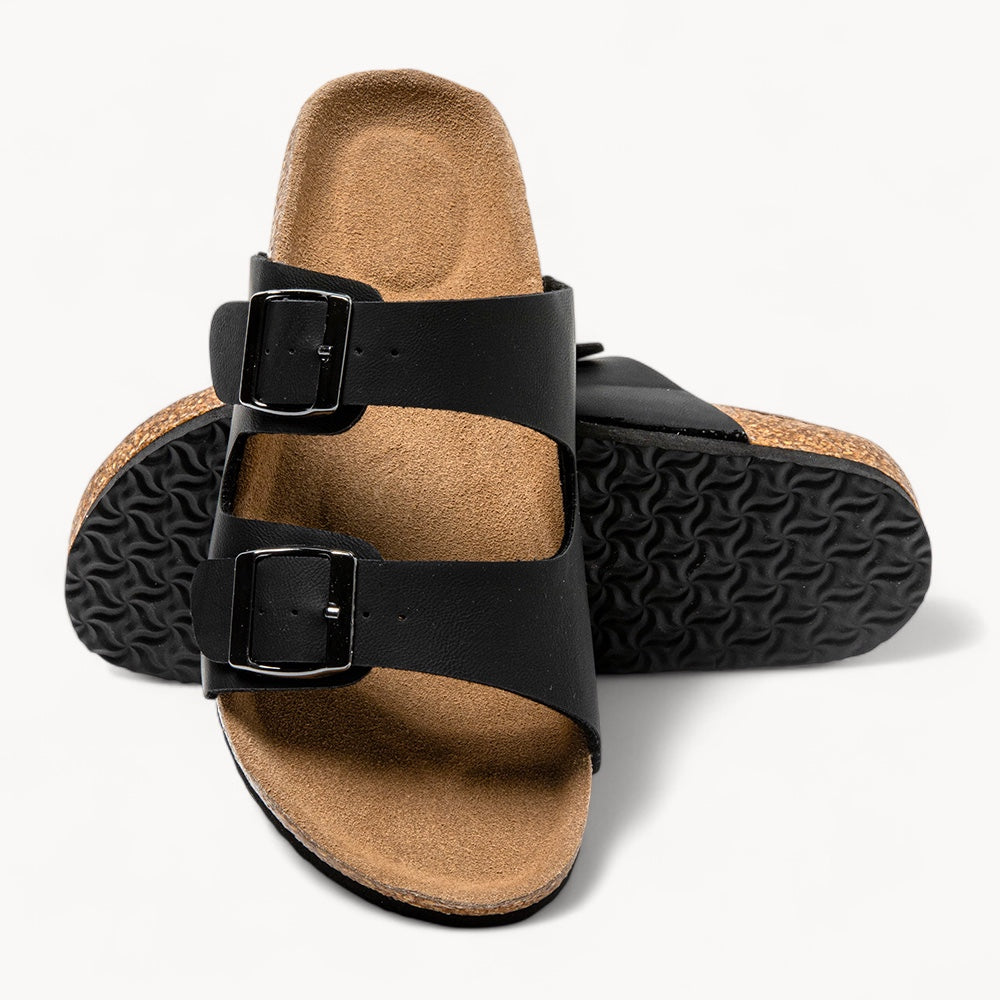 CLASSIC WOMEN'S CORK FOOTBED SANDALS (JET BLACK)