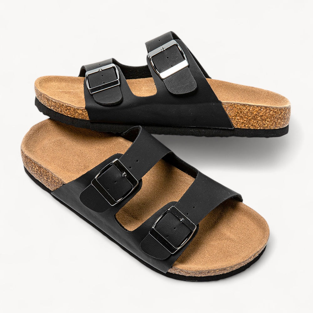 CLASSIC WOMEN'S CORK FOOTBED SANDALS (JET BLACK)