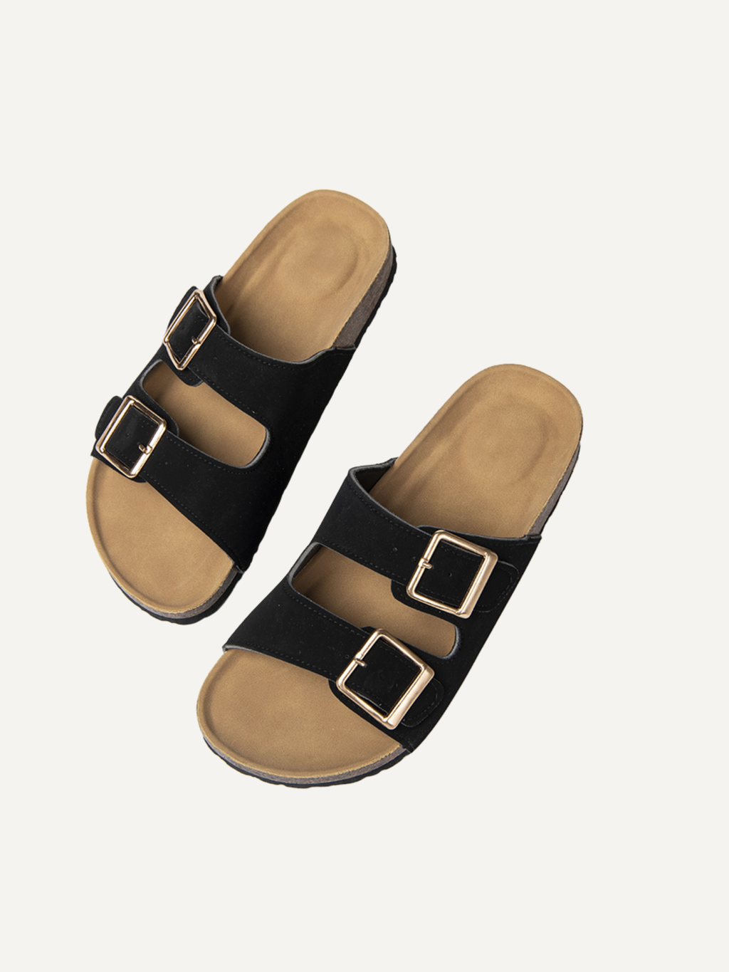 COMFORTABLE WOMEN'S CORK FOOTBED SANDALS (RICH BLACK)