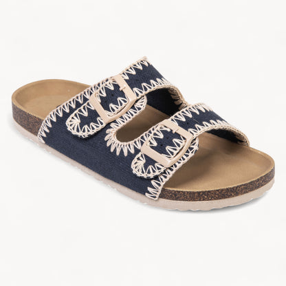 STICHFIT WOMEN'S CORK FOOTBED SANDALS (NAVY BLUE)