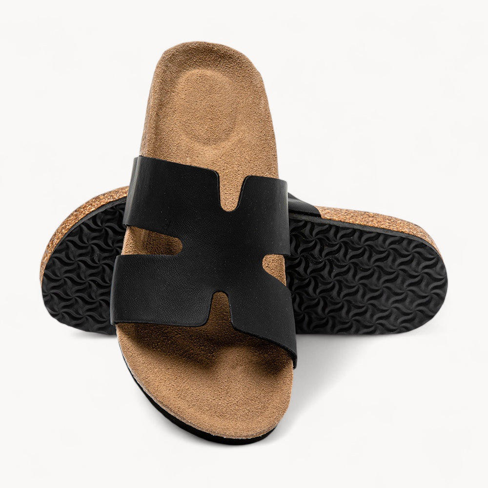 URBAN WOMEN'S CORK FOOTBED SANDALS (ONYX BLACK)