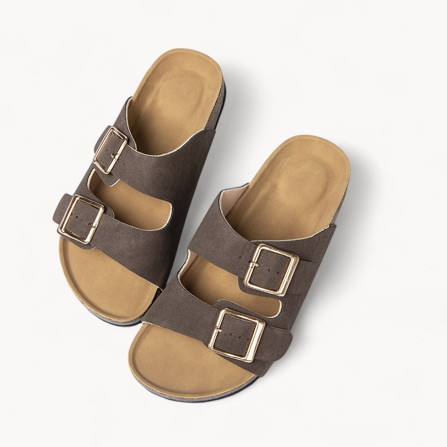 COMFORTABLE WOMEN'S CORK FOOTBED SANDALS (ASH BROWN)