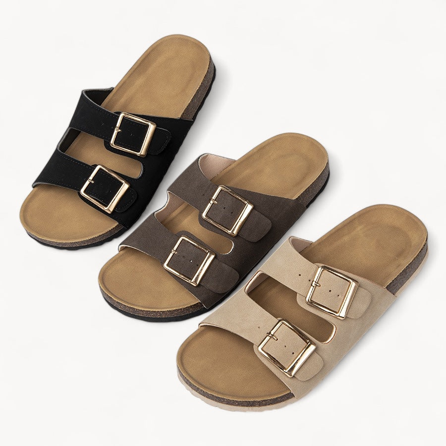 COMFORTABLE WOMEN'S CORK FOOTBED SANDALS (RICH BLACK)